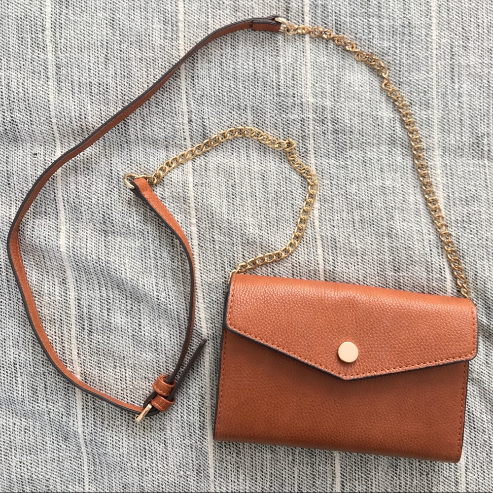 Street Level Brown/Tan Mini Crossbody Wallet with Gold Chain